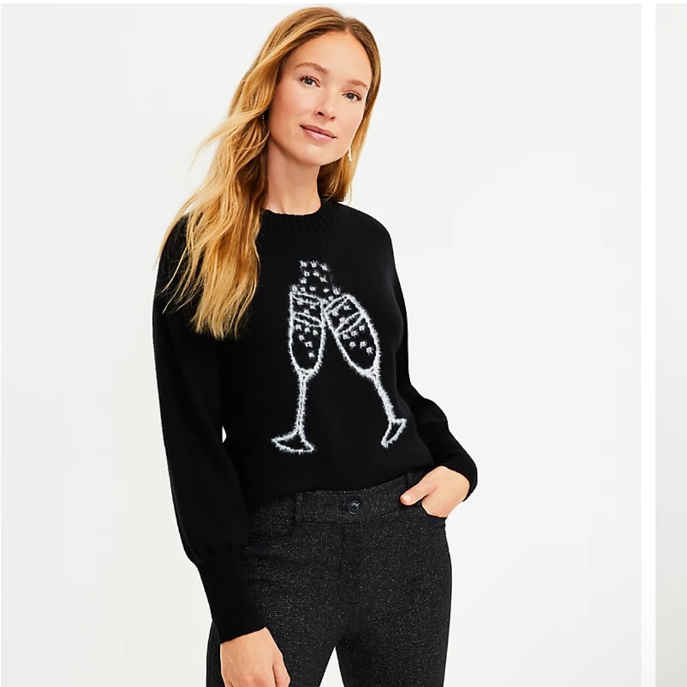 LOFT Black Sweater with White Champagne Glasses